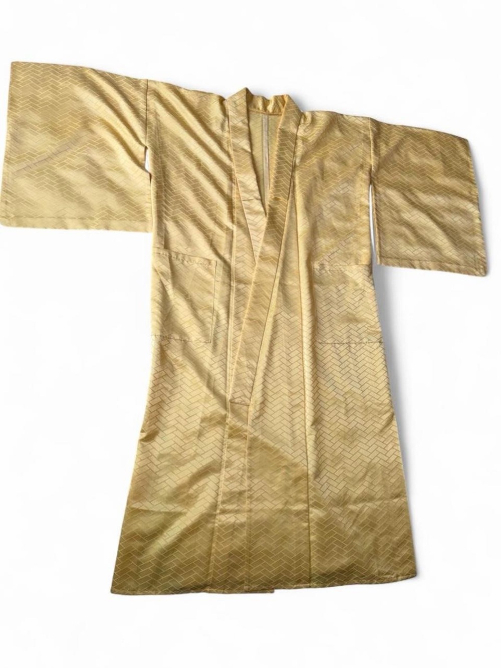 Women's Satin vintage Japanese Long Kimono Robe - Light Yellow - Picture 2 of 3
